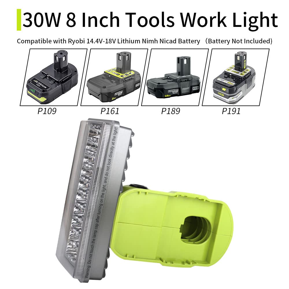 Lampada da lavoro a LED senza fili, torcia portatile da esterno, 30 W, 3300 lm, proiettore e proiettore di inondazione, compatibile con Ryobi ONE+ 14,4 V-18 V, agli ioni di litio Ni-Cd Ni-Mh