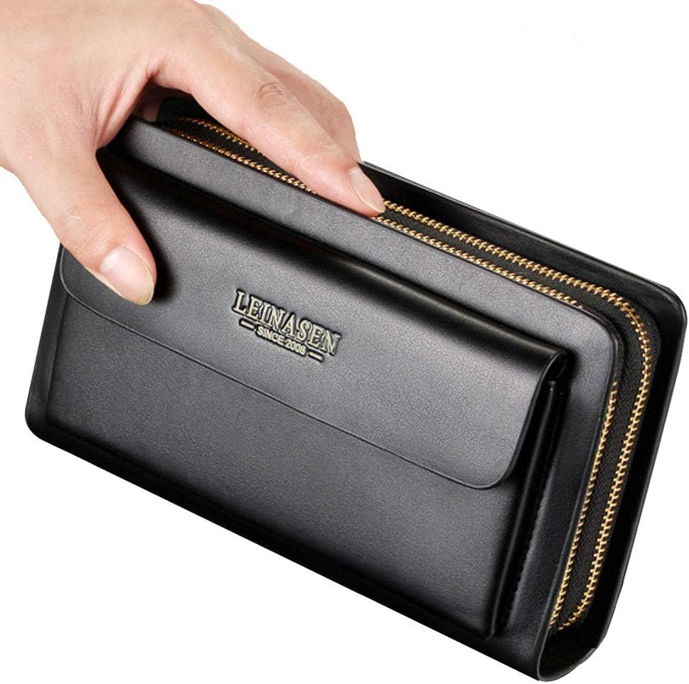 Mens Large Long Leather Clutch Hand Bag Wallet Purse Travel Passport Business Cell Phone Holster Credit Card Holder Wallets