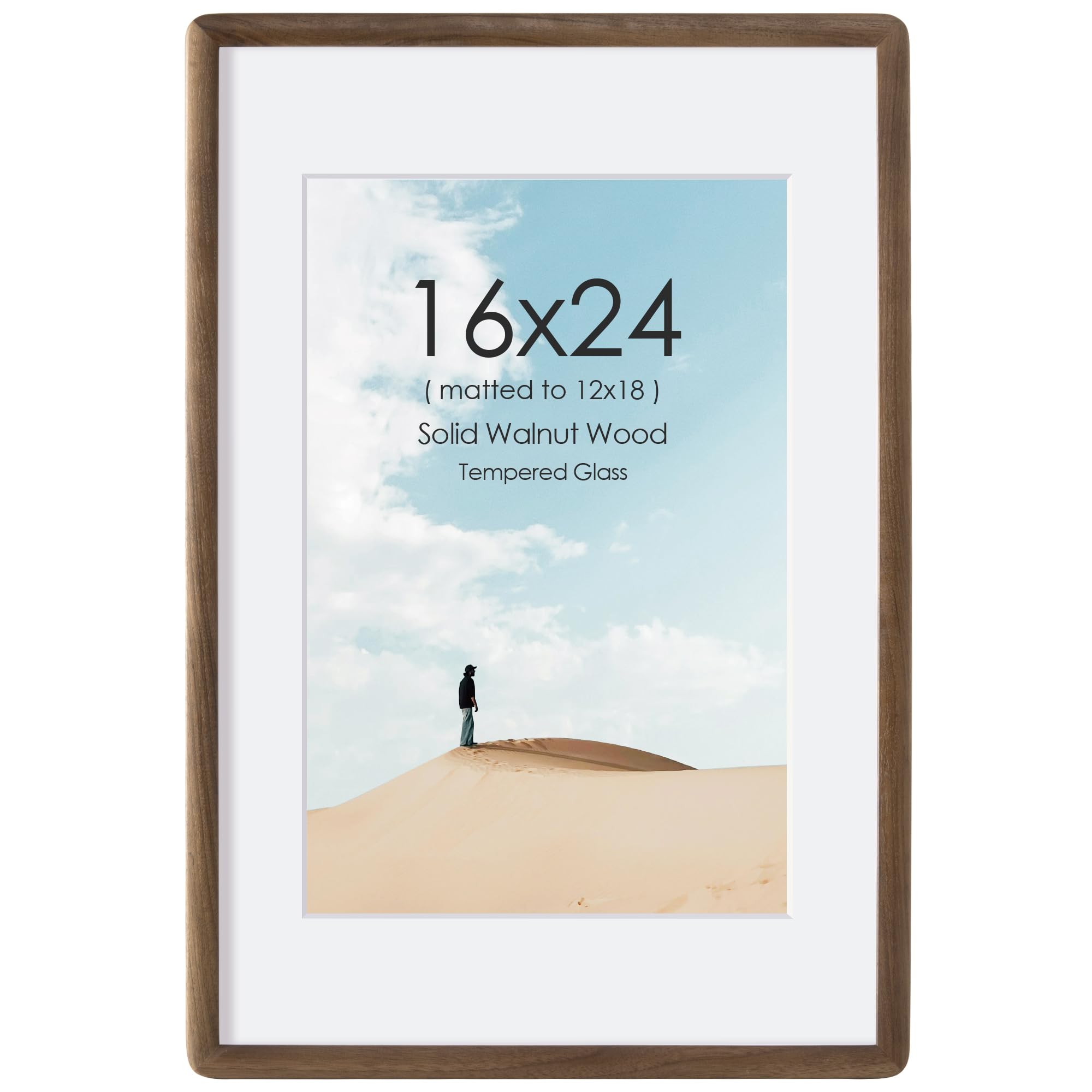 Cadre photo mural en bois de noyer massif 40,6 x 61 cm cadre pour affiche avec passe-partout