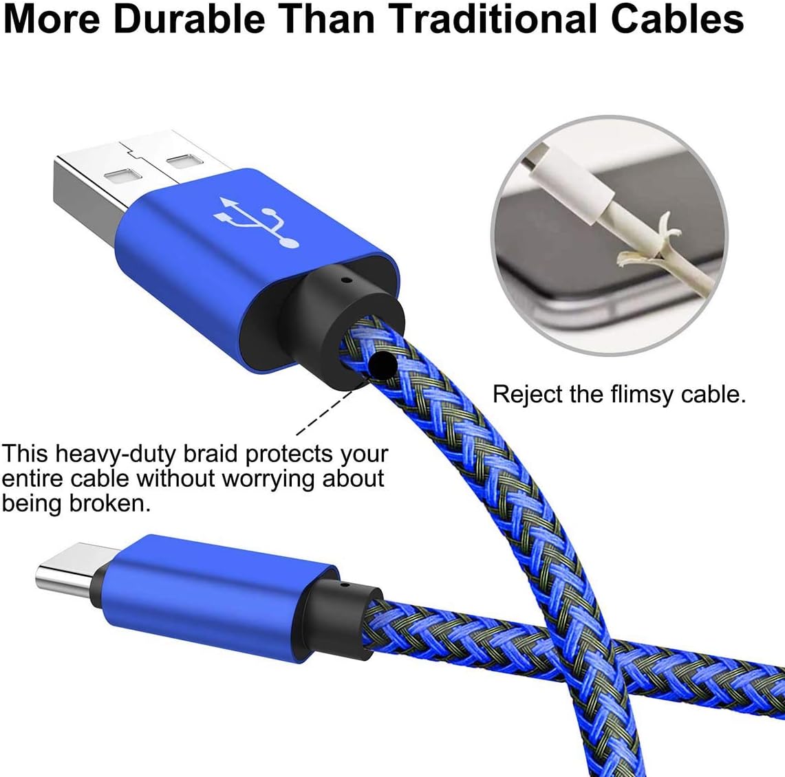 USB C Cable, UNISAME (6pcs Pack) 6Ft Braided USB Type-C 3.1 to USB 2.0 Data Charging Cable Reversible Connector Cord for Galaxy S8 S8+ C9 Pro, Moto Z, LG G6 G5 V20, Nexus 5X 6P, Oneplus 3 5 and more