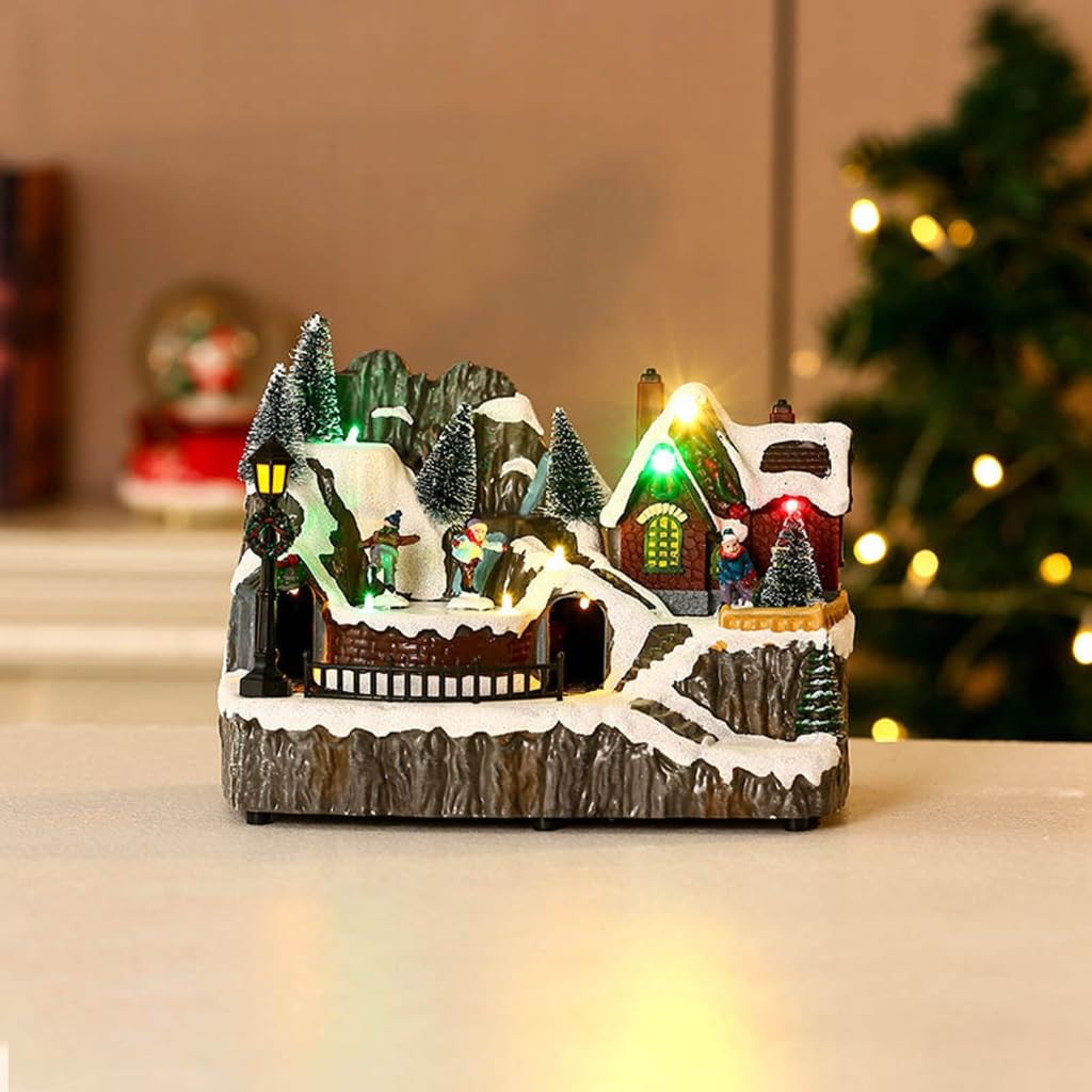 Figuras navideñas para casa de pueblo, adornos de resina, suministros artesanales, decoración de fiesta de jardín interior al aire libre