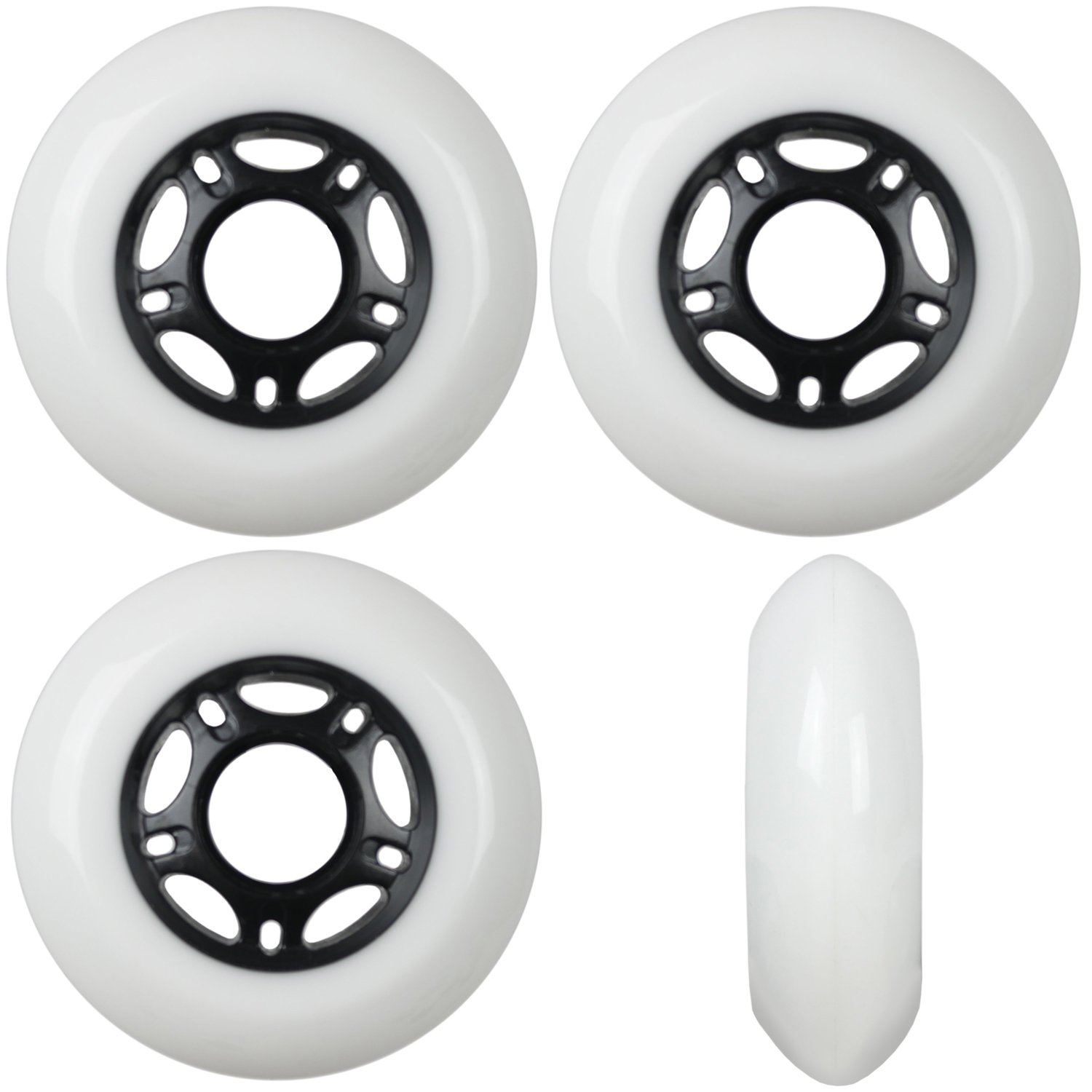 Player's Choice Outdoor Inline Skate Wheels 89a 4-Pack - Choose Size, Color, and Bearings (White, 80mm 4-pk (No Bearings))
