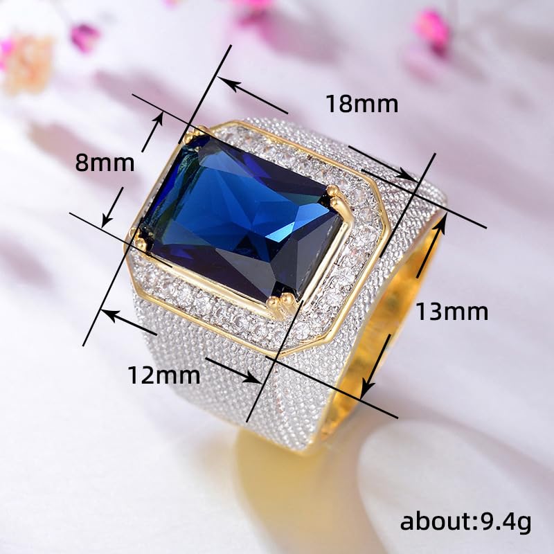 Men's Gold Rings Diamond Ring Black Onyx Ring for Men Jewelry Mens Wedding Engagement Rings 18K Gold Plated Black Gemstone Ring Square Cut Cubic Zirconia Eternity Ring Band( Black 8) - Image 3