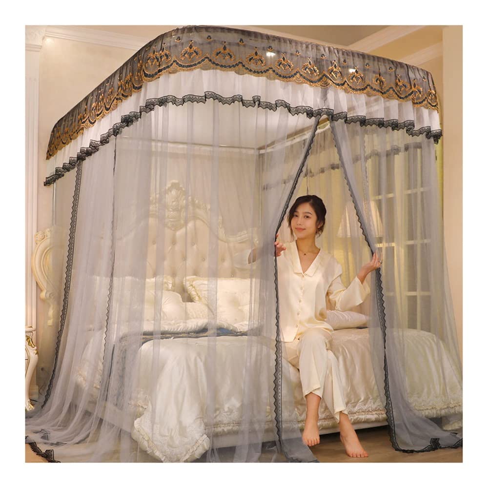 GJMSSMY Romantic lace bed canopy mosquito net, Single bed double bed king bed curtain with metal support, 120cm/150cm/180cm200cm (Color : 12, Size : 180X220CM)