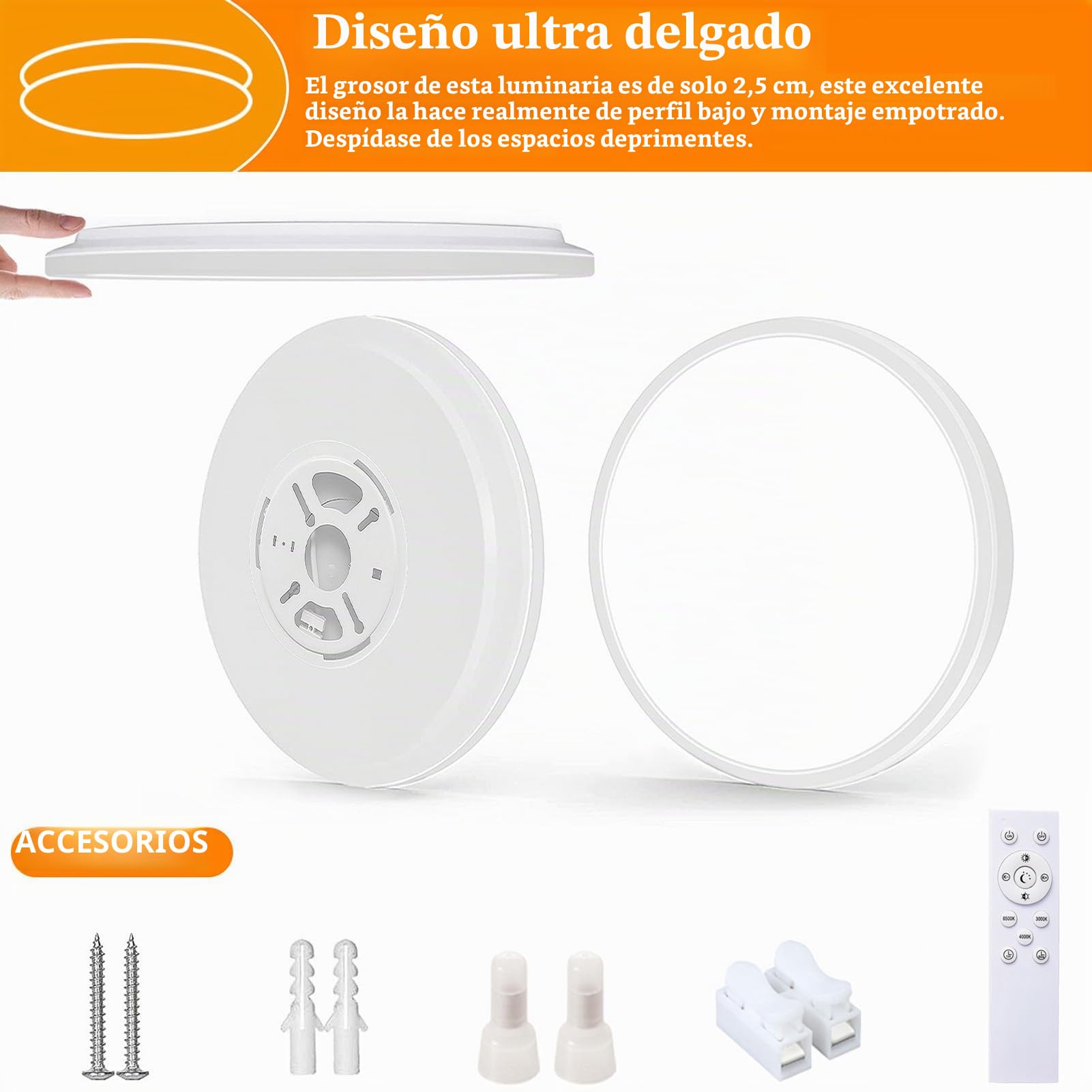 Lampara Techo,24W 3000K-6500K Plafones para Techo LED Regulable,3000LM IP40 Impermeable Plafon LED Techo Redonda con Mando a Distancia,Brillo Ajustable,Fácil de Instalar,Ø29*H2.5cm