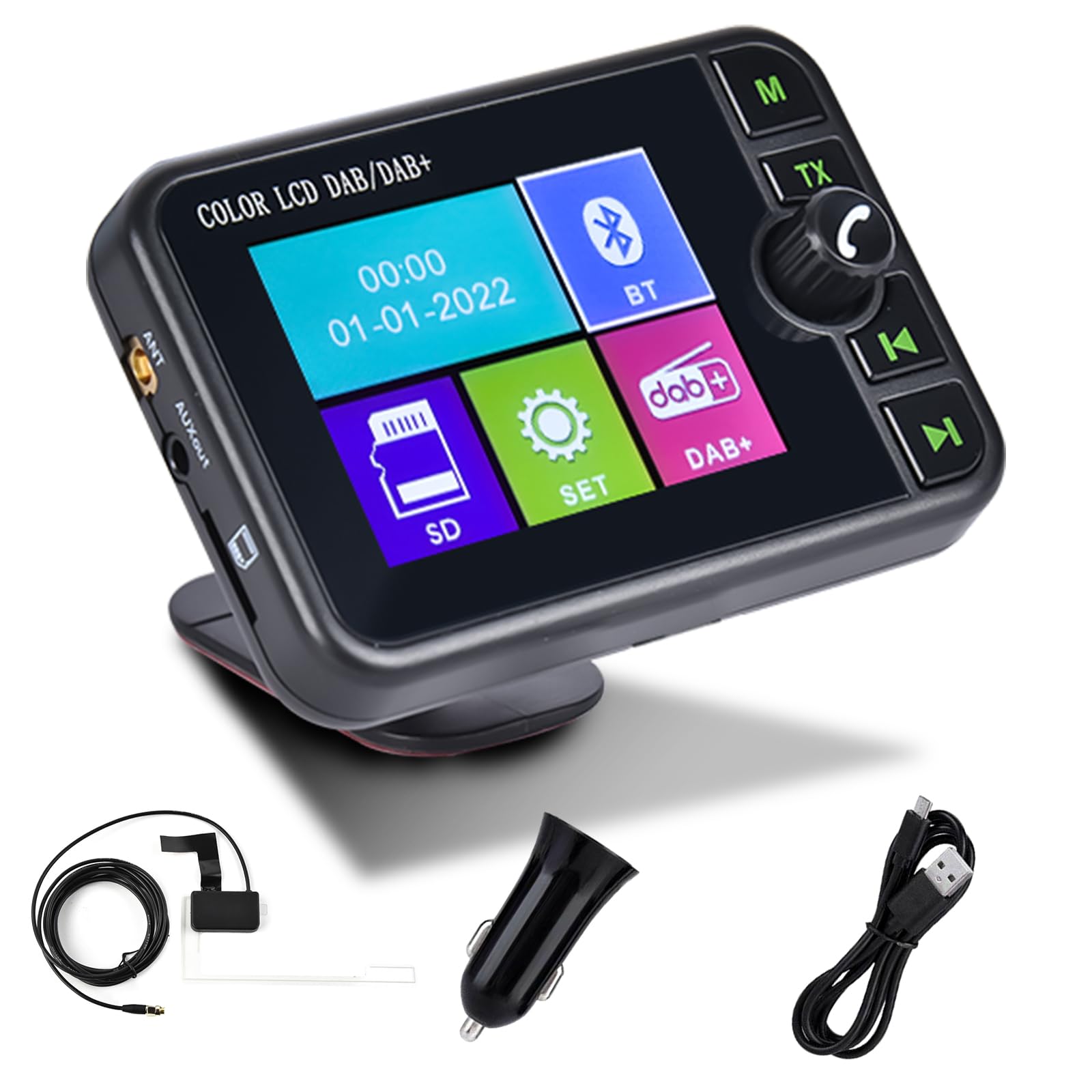 Hikity Adaptateur Dab Portable pour Android Autoradio avec écran LCD 2,4 Pouces, Petit Adaptateur Radio Numérique avec Mains Libres Bluetooth AUX-in Transmetteur FM Dab Digital Radio