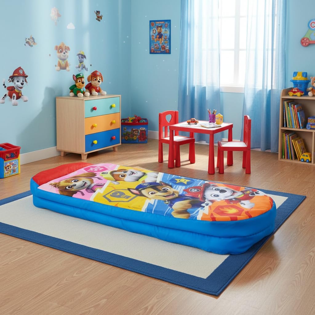 Character World Paw Patrol ReadyBed Kids aufblasbares Luftbett und Schlafsack mit Pumpe | Skye, Marshall, Rubble und Chase Design | Reisematratze für Übernachtungen und Camping oder Zuhause
