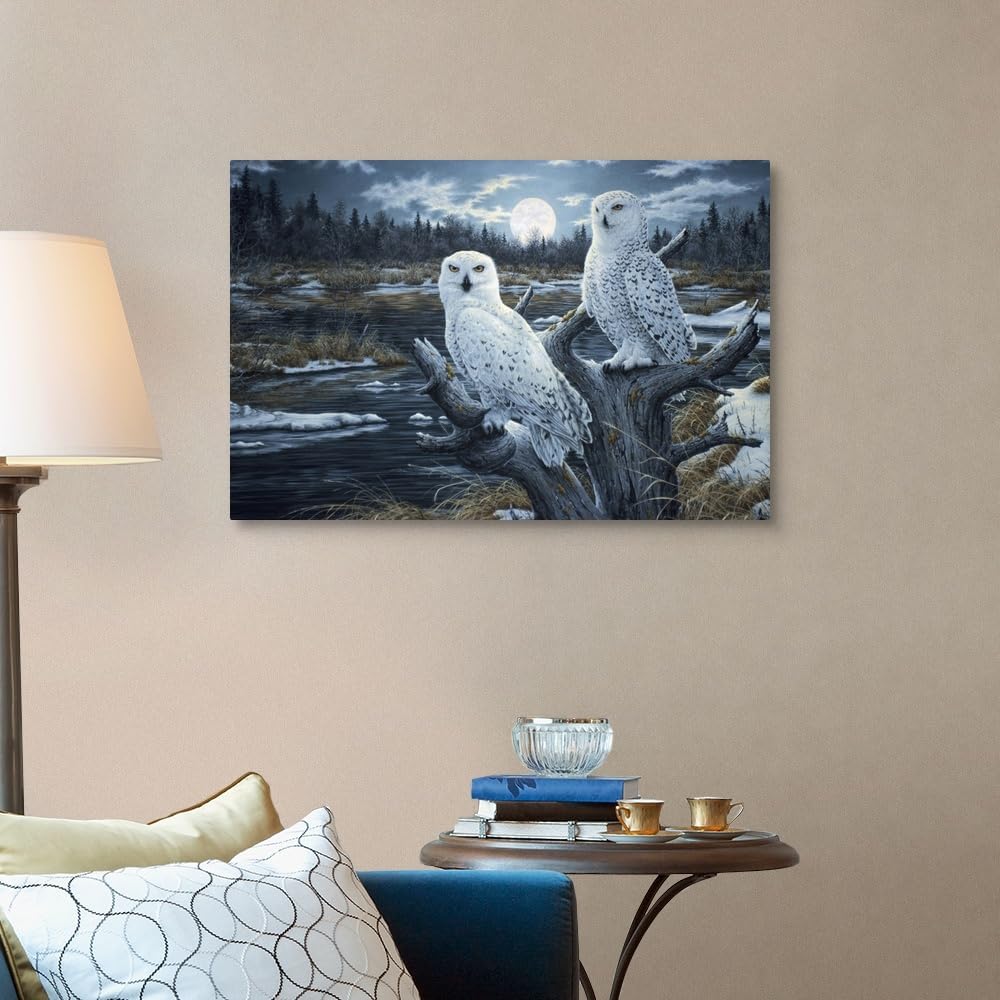 CANVAS ON DEMAND Snowy Owls Canvas Wall Art Print by Jeff Tift, Home Decor, Design, Wildlife Artwork,36" x24in