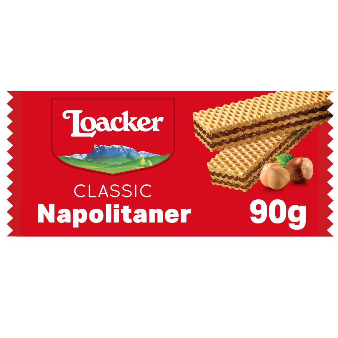 Loacker, Napolitaner Crispy Wafers, Italian Hazelnut Cream Wafers, Hazelnut Flavour, Original Wafer Biscuits, 90 g