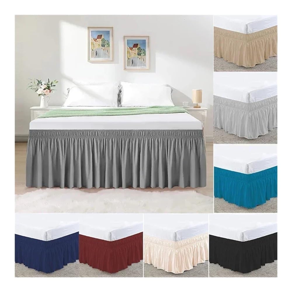 Elastischer Bettrock mit Rüschen, weich, bequem, zum Umwickeln, lichtbeständig, einfarbig, Doppelbett, Queen-Size, King-Size-Größe (blaugrün, King-Size, 203 x 198 x 40 cm)