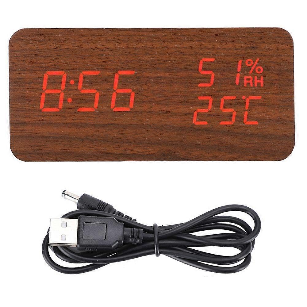 JOYHAPPST 2025 Latest Model Wooden Alarm Clock LED Voice Control Desk Rectangular Brown