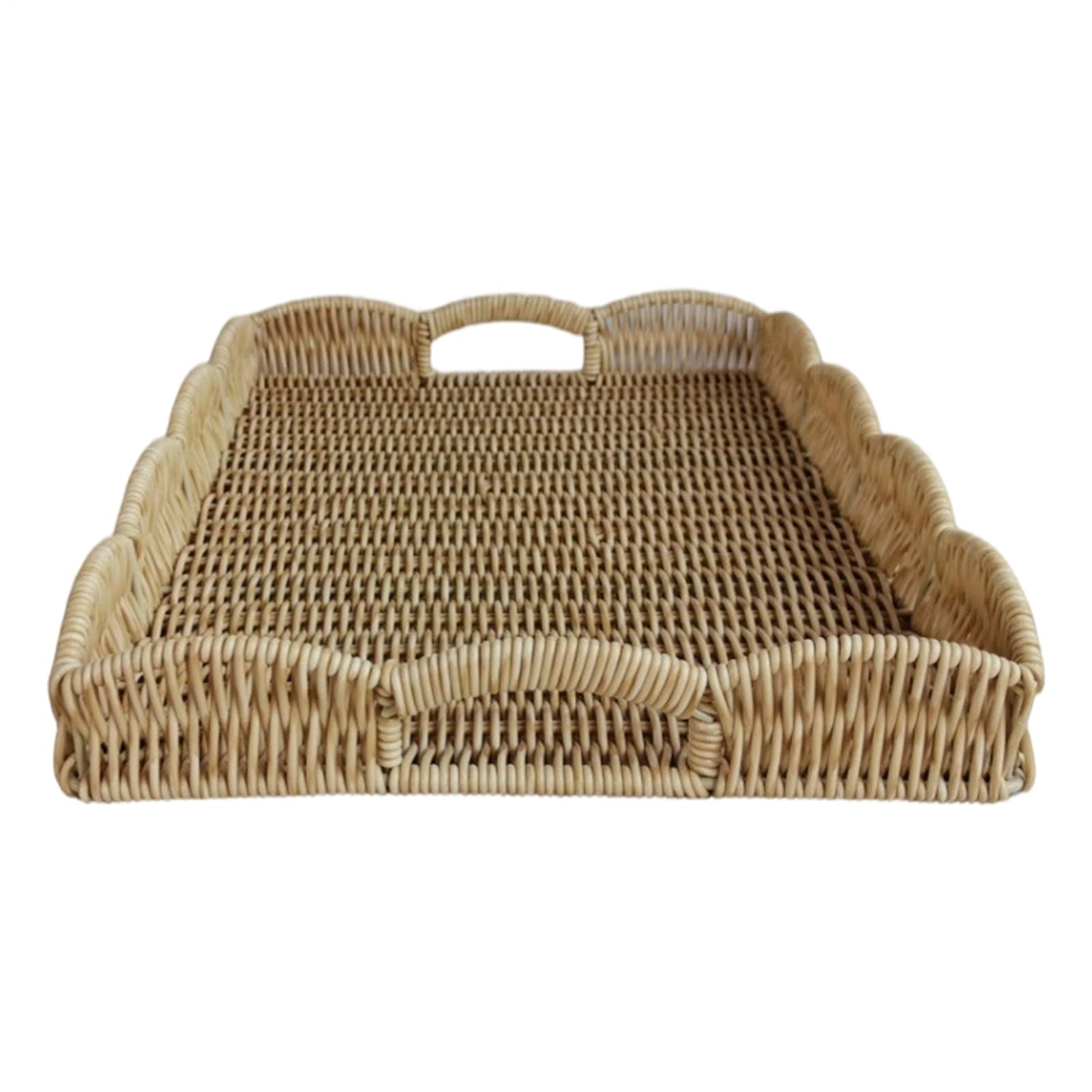 Bandejas decorativas de ratán tejido para desayuno, sala de estar, dormitorio, sofá, al aire libre, terraza, camping, picnic, fiestas familiares, diseño de borde ranurado