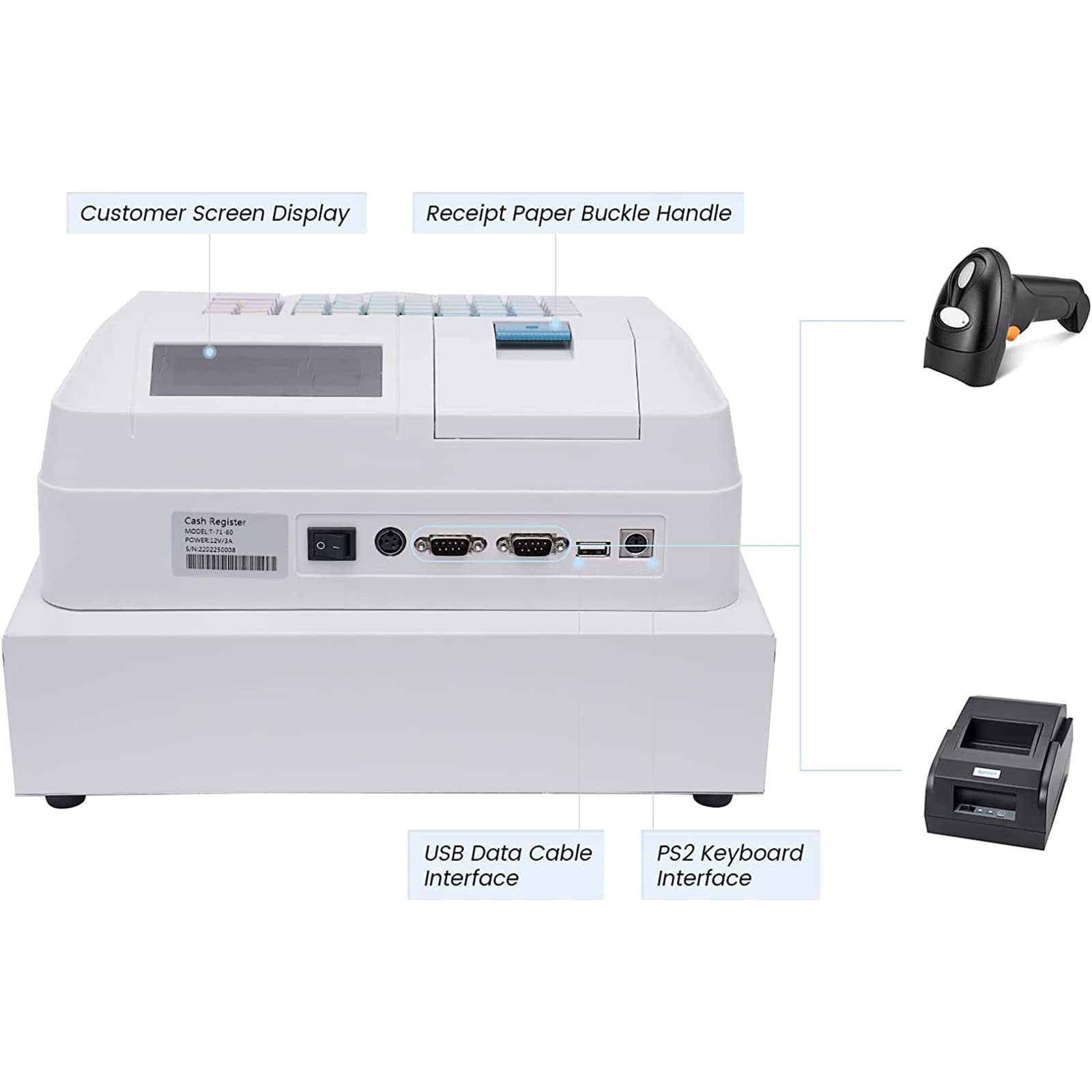 Electronic Cash Register, 8 LED Digital Cash Register, 48 Keys