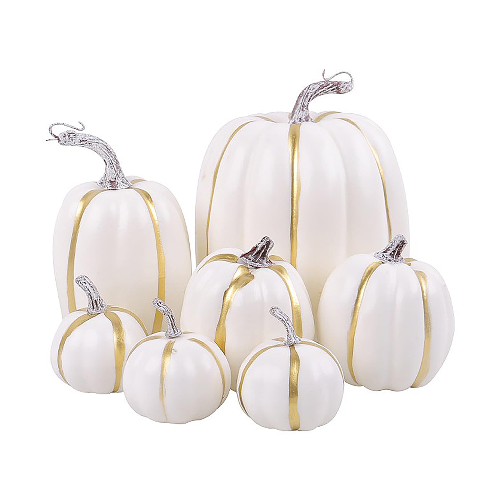 Muiltvoe 7pcs Artificial Pumpkins Fall Harvest Pumpkins Assorted Sizes Foam Small Pumpkins for Thanksgiving Halloween Table Centerpiece Shelf Mantel (Green)