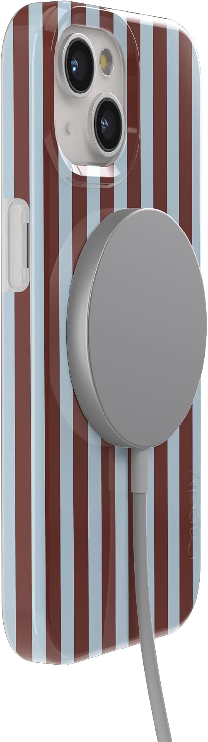 Casely iPhone 15 Plus Case | Sunday in Brooklyn | Chocolate Blue Stripes | Compatible with MagSafe | Classic Ultra Slim Design