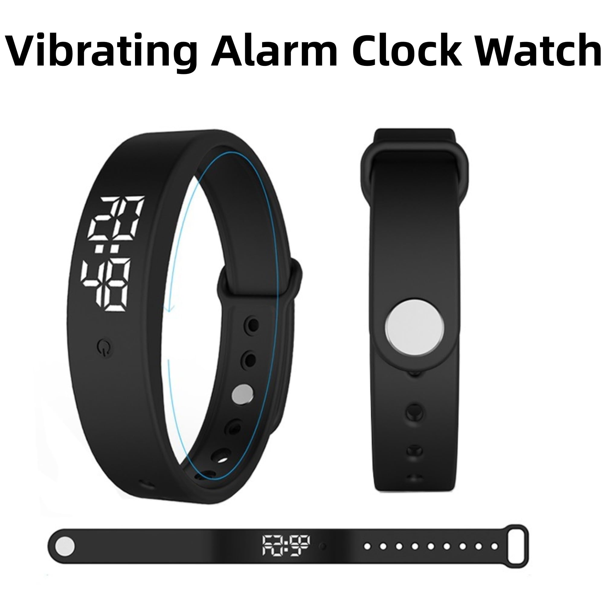 Vibrating Alarm Clock Watch for Heavy Sleepers, Waterproof Wake Up Wristband Alarm Clock for Men & Women, Wearable Vibrating Wrist Alarms for Heavy Sleepers and Silent Alarm at Home Travel (Black) — view 5