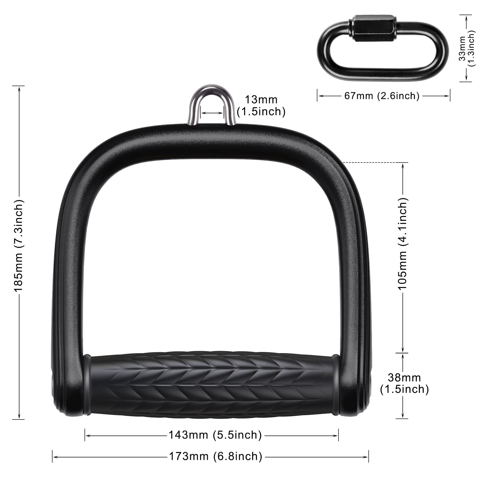 BeneLabel Gym Handle, 2pcs Cable Machine Attachment Tricep Pulley Grip Pull Down D Handle for Fitness Exersice Bands/Crossover/Strength Training Rotatable Handle with Carabiner, Twill Pattern