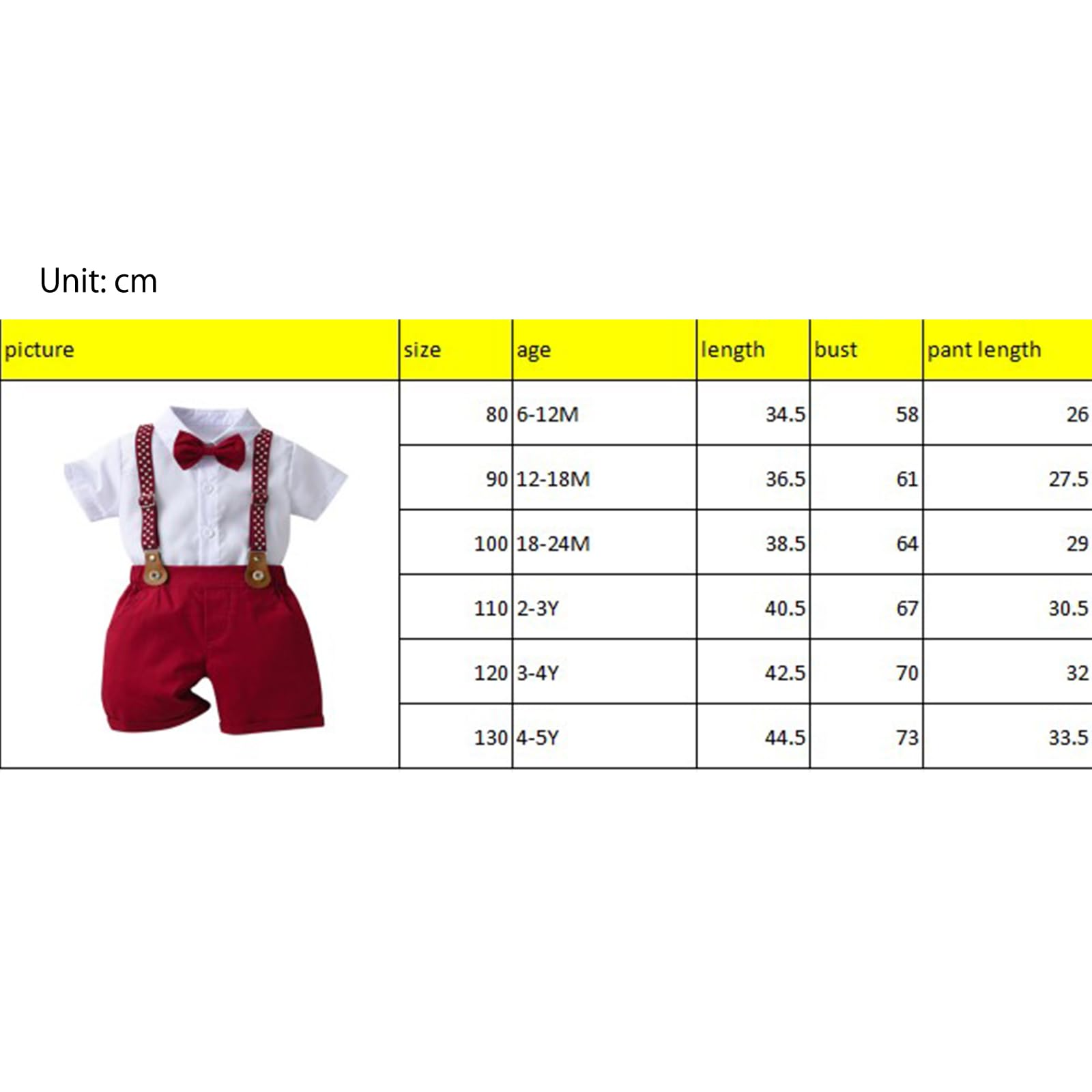 Carolilly Ensemble Costume Gentleman Eté pour Bébé Garçon, Chemisier à Manches Courtes avec Noeud + Shorts à Bretelles