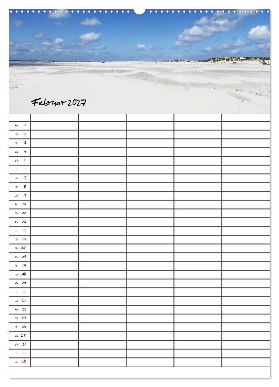 CALVENDO - Urlaubsparadies Amrum/Familienplaner (hochwertiger Premium Wandkalender 2027 DIN A2 hoch), Kunstdruck in Hochglanz: Wunderschöne Bilder von der Urlaubsinsel Amrum