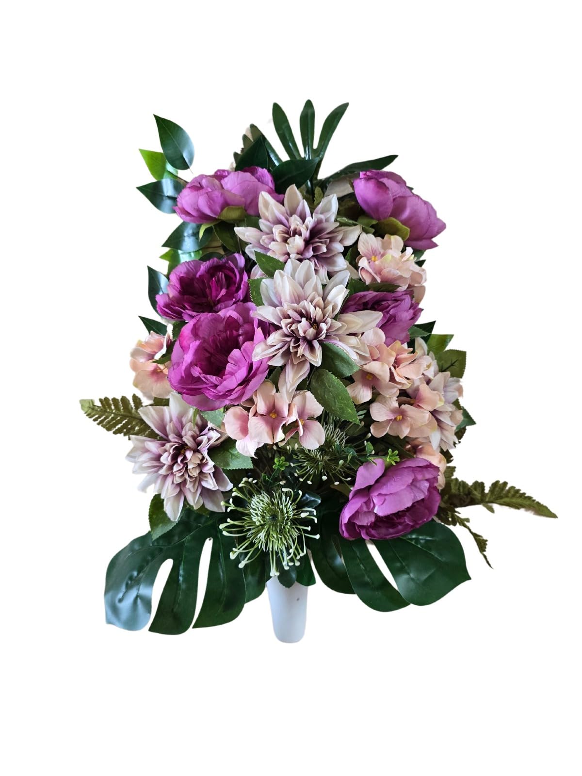 DRW Centro de Flores Artificiales para Cementerio Iglesias Bodas Centro de Flores para los Santos Tonos malvas otoñales 75x45 cm Jarron para Introducir en los jarrones de nicho o Sepultura