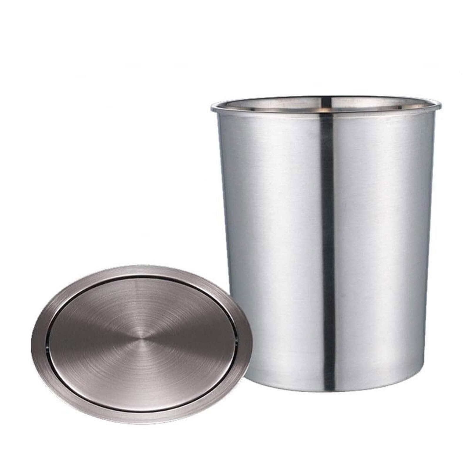 DFGHNBVC 8L Trash Can With Swing Flap Lid Round Countertop Trash Grommet Stainless Steel Trash Can Lid Drop-In Trash Waste Chute Cover