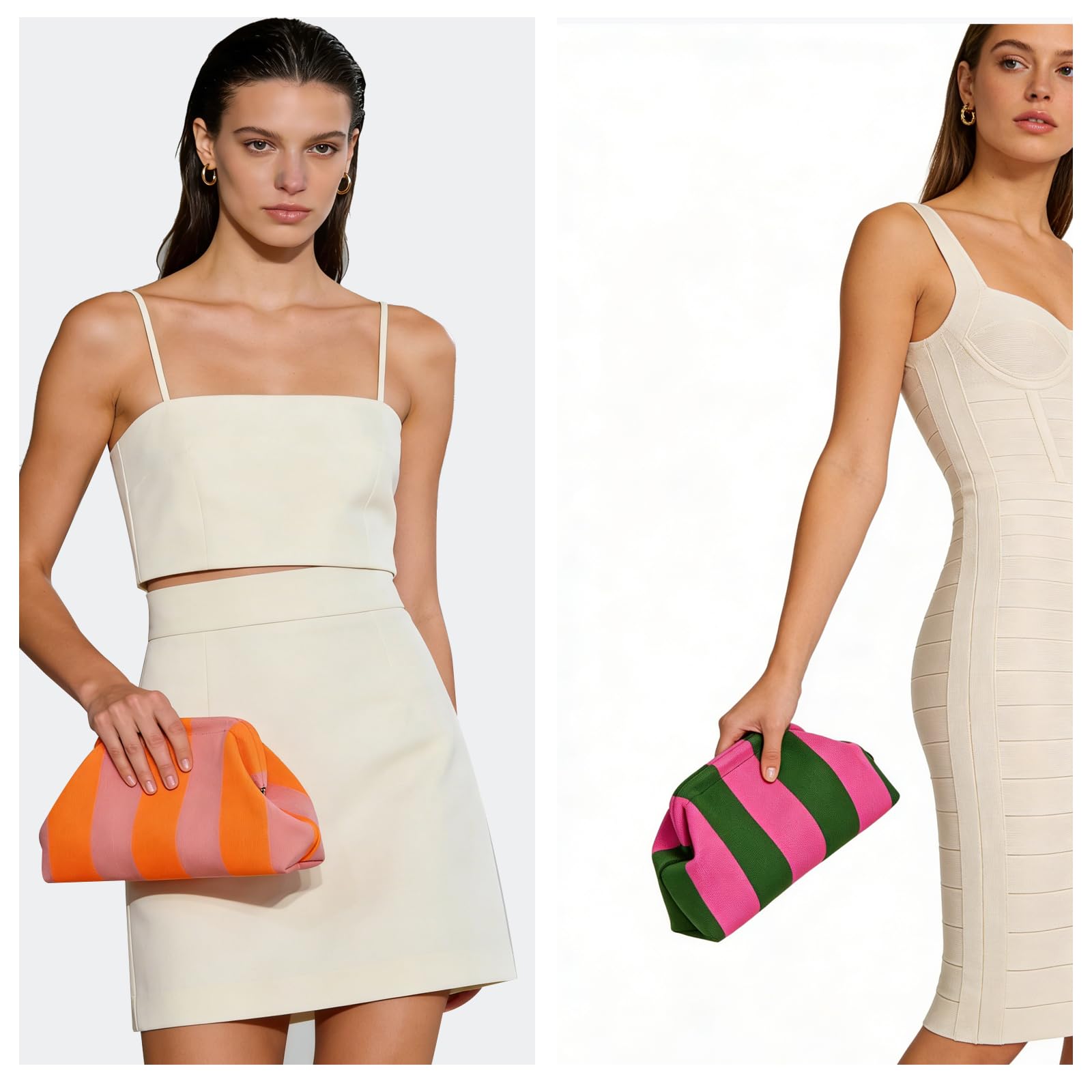 Sommer Strand Clutch Damen, Gestreift Clutch Handtasche Gewebte Dumpling Bag Clutche Geldbörsen Kosmetiktasche für Sommerstrände, Shopping, Reisen