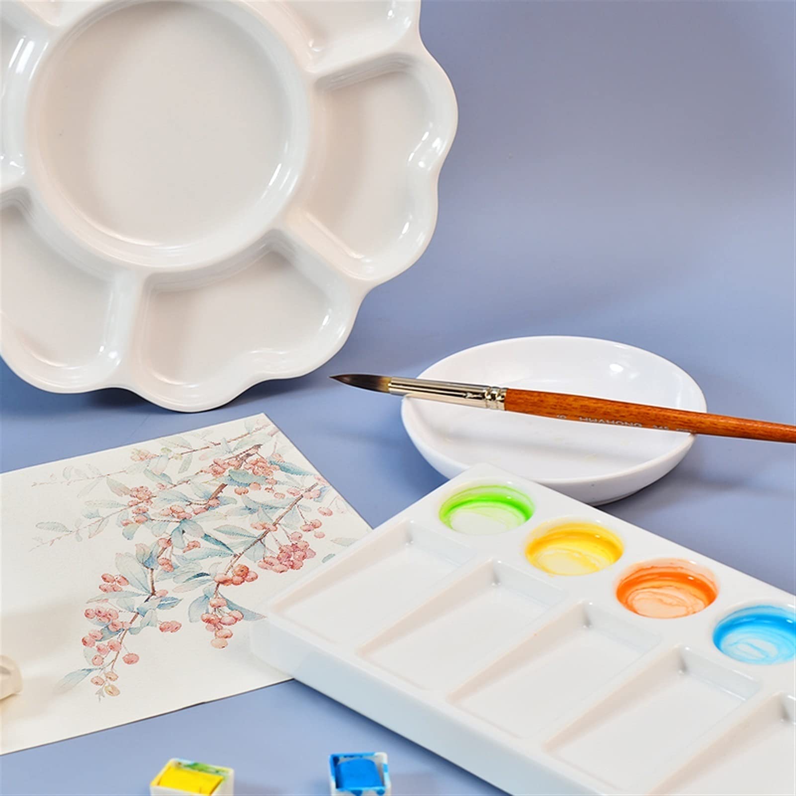 Paleta de pintura de cerámica for artistas, bandeja de porcelana for acuarela, paleta for mezclar pinturas de flores, 1 pieza en forma de rosa, adecuada for la enseñanza.