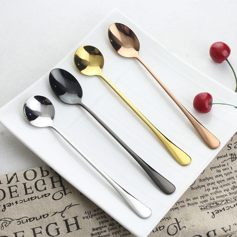 ONUIFIKE Silverware Set, 2/8/12/16 Pieces Stainless Steel Ice Spoons Long Handle Mixing Spoon Creative Mixing Spoon Bar Spoon, Cutlery Flatware Set (Color : Rose Gold, Size : 1Set-2Pcs)