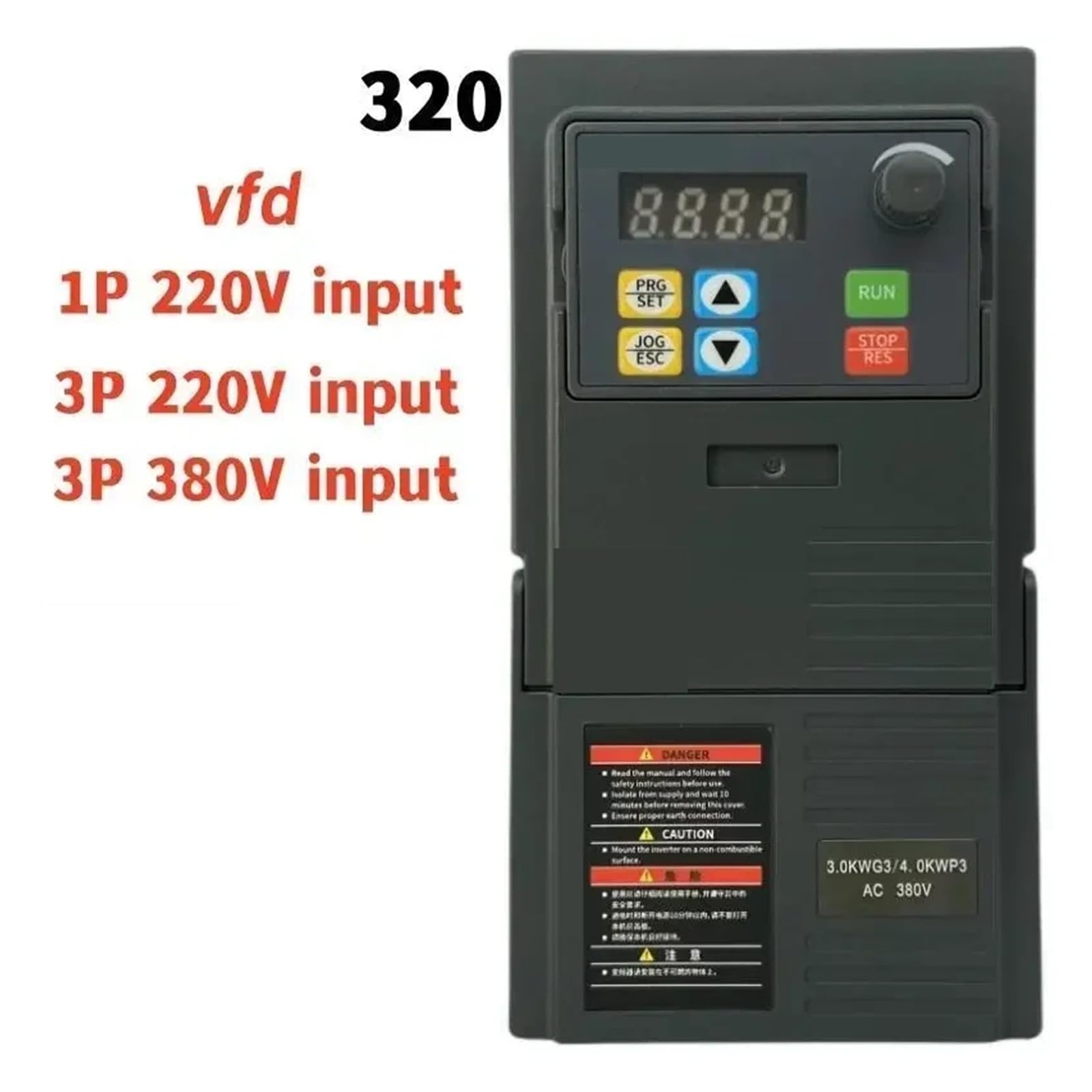 Inverter VFD da 3 kW for il controllo della velocità del motore Convertitore di frequenza da 2,2 kW a 5,5 kW con funzione PLC Display digitale(3PH220V-3PH220V,3000W)