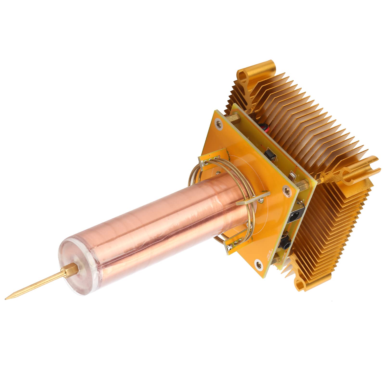 Physik-Experimentierkasten mit Messingspulen, Lichteffekten und CPU-Kühlerbasis für wissenschaftliche Vorführungen und Bastelprojekte; goldfarbenes Leistungsmodul mit abneh