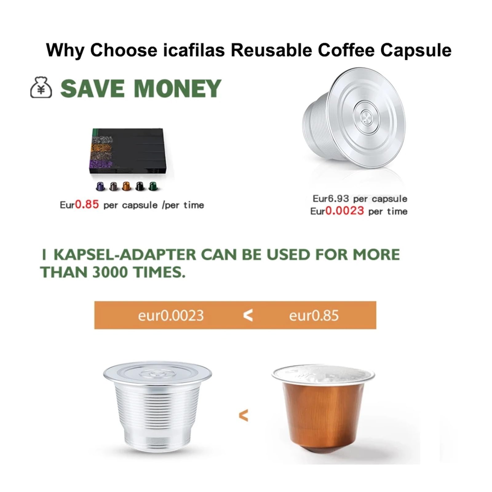 GUYTRM Cápsulas de café reutilizables de acero inoxidable, cápsulas de café Nespresso de un solo orificio, rellenables, accesorios for espresso lingli(1pc-Ti)
