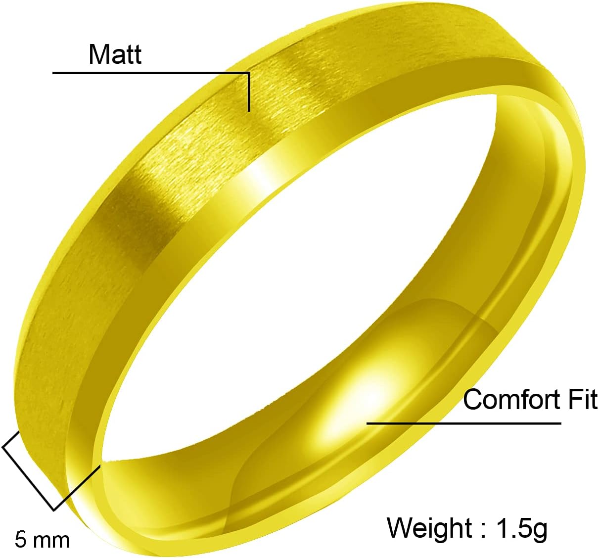 Everstone Custom Personalize Fingerprint Engrave Matte & Brushed Flat Beveled Edge Ring Male Female Men Women His Her Groom Bride Promise Ring Wedding Bands Titanium Ring Color: Yellow Gold Sz
