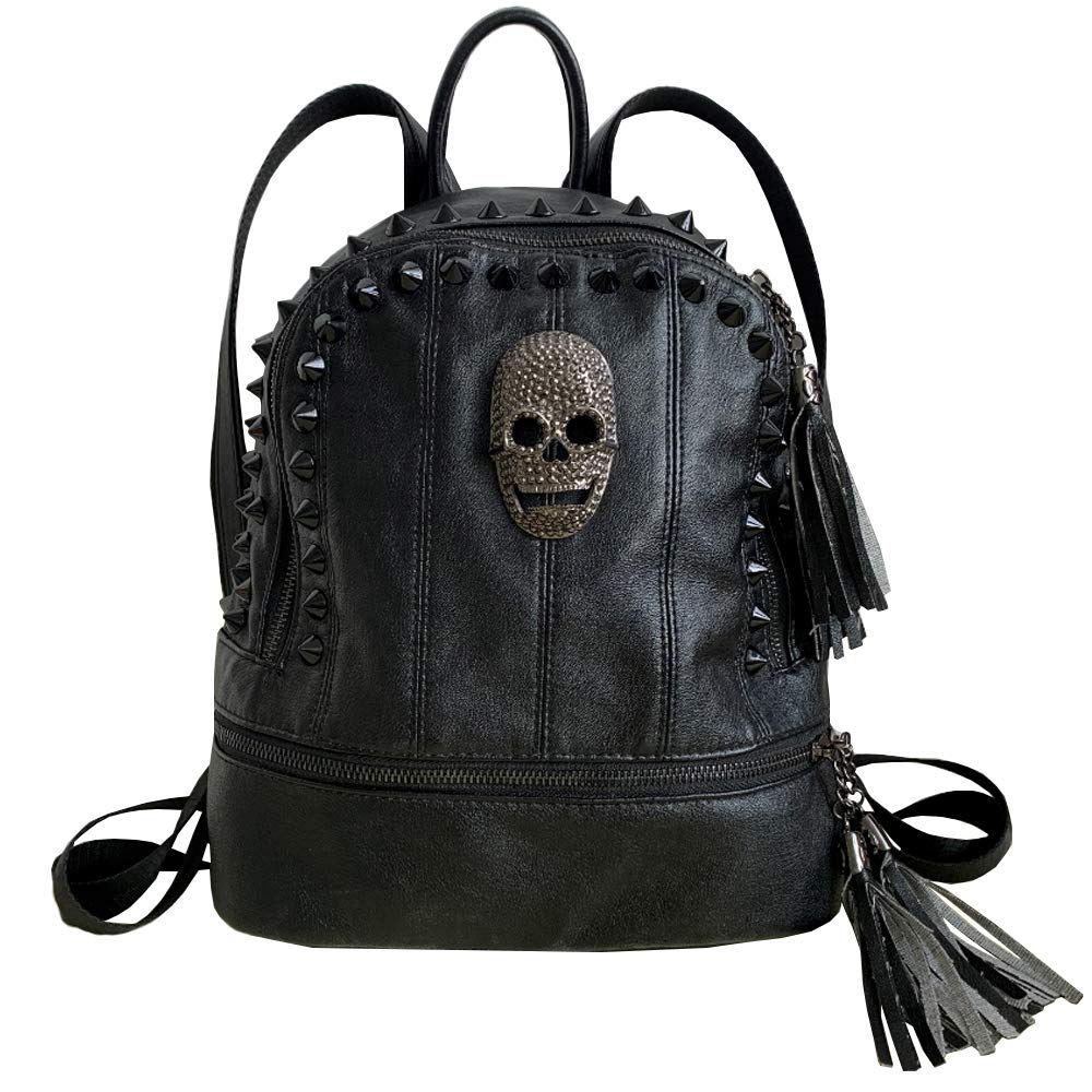 AlwaySky Zaino da donna con teschio, borchiato, alla moda, stile gotico, con  nappe e cerniera, Rotondo nero, 1, Zaini Daypack : Amazon.it: Moda