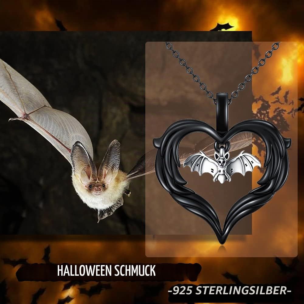 Totenkopf Kette 925 Sterling Silber Kürbis/Fledermaus/Spinne/Hexe Knoten Schwarze Halloween Halskette Schädel Schwarz Kette Gothic Totenkopf Anhänger Halloween Schmuck Geschenke für Frauen