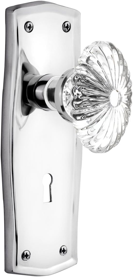 Nostalgic Warehouse Prairie Plate with Keyhole Oval Fluted Crystal Glass Knob, Mortise, Satin Nickel