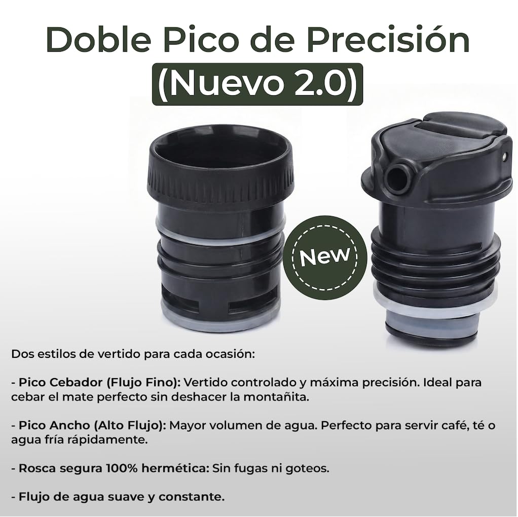 Kit Mate Argentino Completo de 1L | Set de Mate con Termo de Acero Inoxidable Doble Pared | Incluye Mate, Bombilla y 2 Picos Cebadores Antiderrames (Verde)