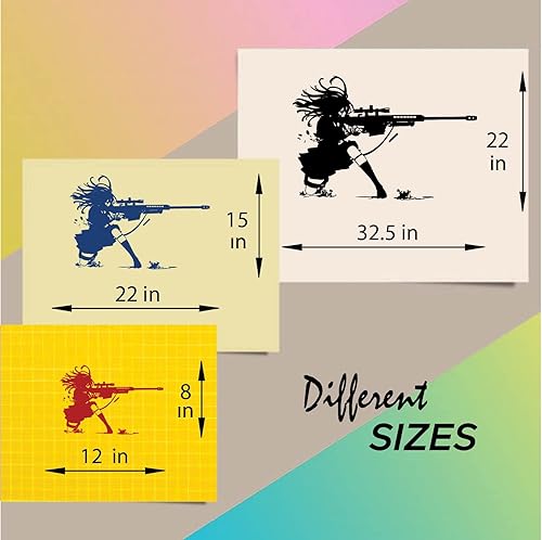 Miniatura 2 de Vinilo de pared para decoración del hogar, calcomanía de arte de anime manga chica francotirador rifle disparo habitación de niños dormitorio