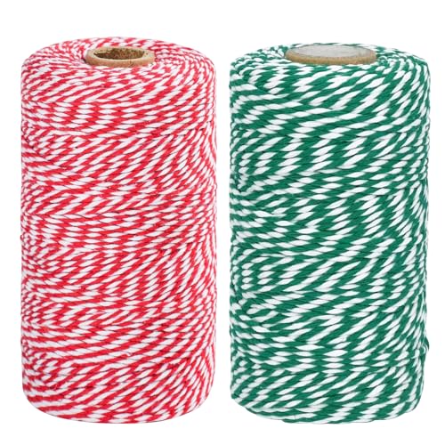 TACHIO Cuerda de panadería de algodón de 2 mm, 100 m de Cuerda roja y Blanca y 100 m de Cuerda Verde y Blanca, cocinar en la Cocina, Bricolaje