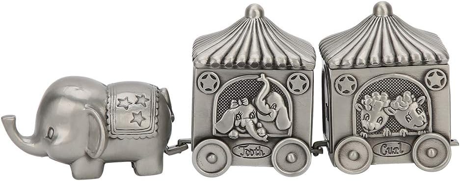 First Curl and Tooth Keepsake Box, Silver Tooth Holder Elephant Baby Teeth Fairy Organizer Containter Kids Teeth Fairy Holder Tins Box for Christmas Kids Shower Newborn Birthday Gift