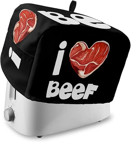 Valentines Love Heart Toaster Cover 2 Slice, Small Kitchen Appliance Covers, I Love BBQ Black Backdrop Toaster Oven Cover with Loop, Bread Machine