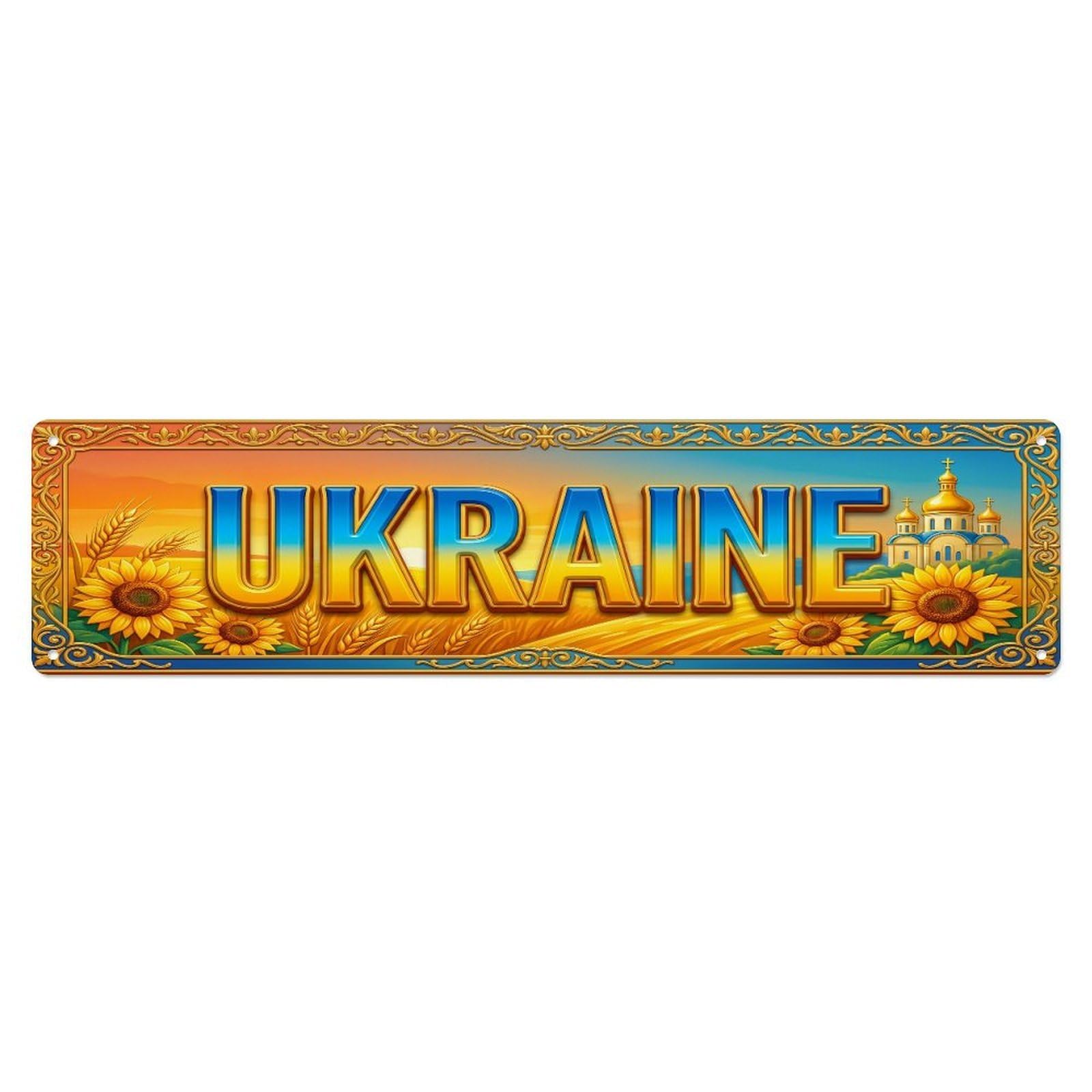 Xanthor Style Metal Tin Sign Vintage Ukraine Travel Flag Pattern