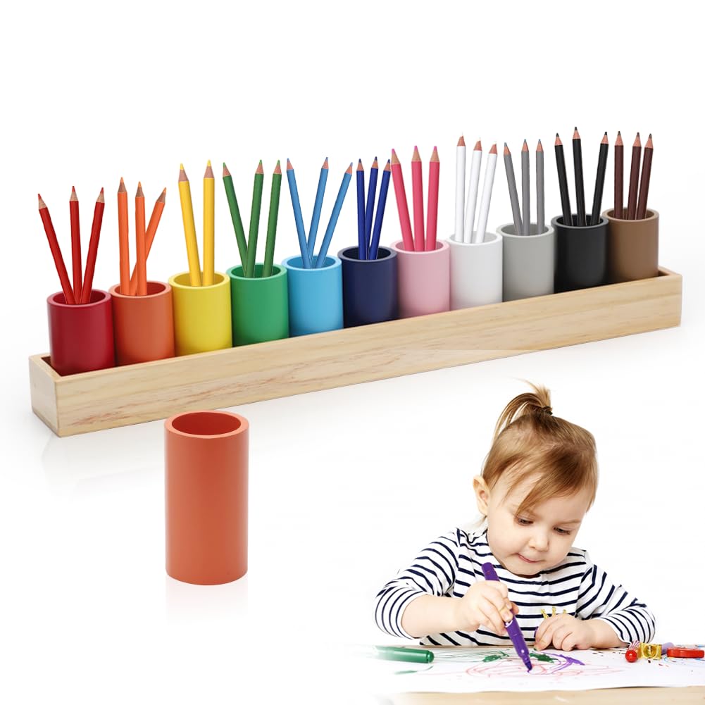 Buntstifthalter aus Massivholz 46 x 6 x 8 cm, Stiftehalter Holz mit 11 Fächern, Montessori Stifte Organizer, Kinder Schreibtisch Organizer, Stiftebox für Schule Zuhause Büro, Stiftköcher Aufbewahrung Bürobedarf & Schreibwaren