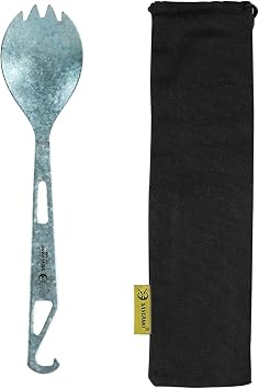 SILVERANT Titanium Spork, 6.4Ulralight Long Utensil Bottleopener Spork with Crystallized Finish, For Camping, Hiking & Backpacking, Extra Strong, Durable & Lightweight - With Drawstring Case- Blue