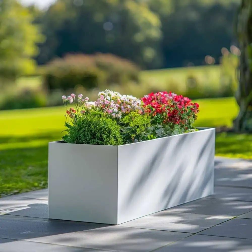 Tulipy 1.2m/1m/75cm/70cm Zinc Galvanised Trough Planter | No Assembly Needed | Lightweight (Matte White, L70cm x W24cm x H24cm)