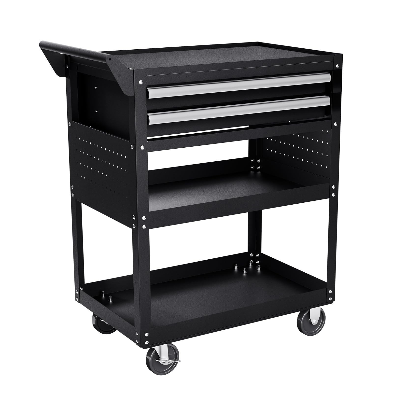 VEVOR Carrello Portautensili a 5 Ripiani con Ruote, Carico 181,4 kg Carrello da Lavoro con 2 Cassetti e Pannello Forato, Organizzatore per Utensili Meccanici con Sistema di Bloccaggio per Garage, Nero