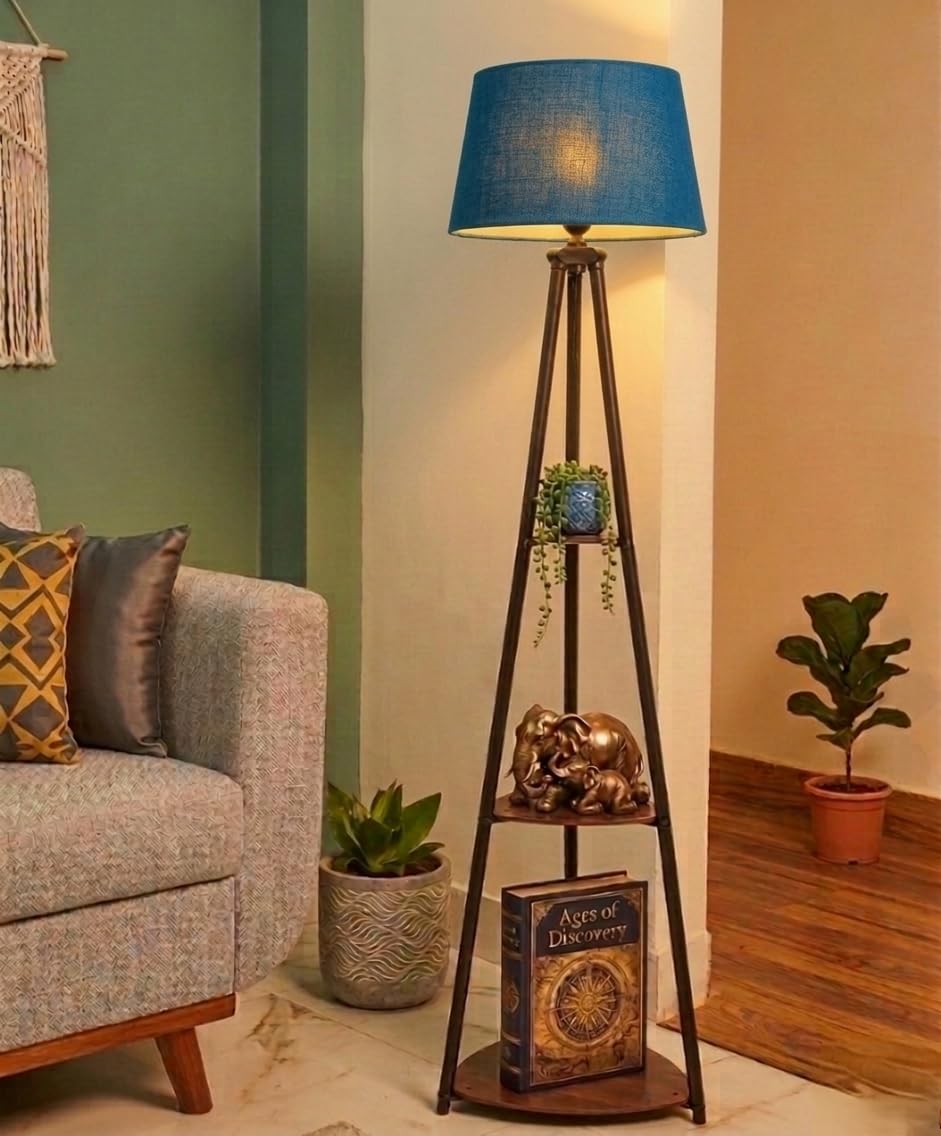 LED Tripod Floor Lamp with 3 Shelves, Royal Blue, Metal Corner Floor Lamp for Living Room & Bedroom Decoration-picture-26