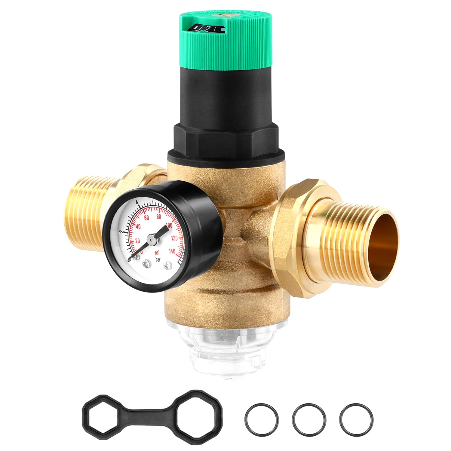 QWORK® Reductor de Presion Agua 1 Pulgada, Latón Regulador Presión de Agua con Manómetro, Válvula de Regulador de Presion de Agua con Filtro de Pantalla