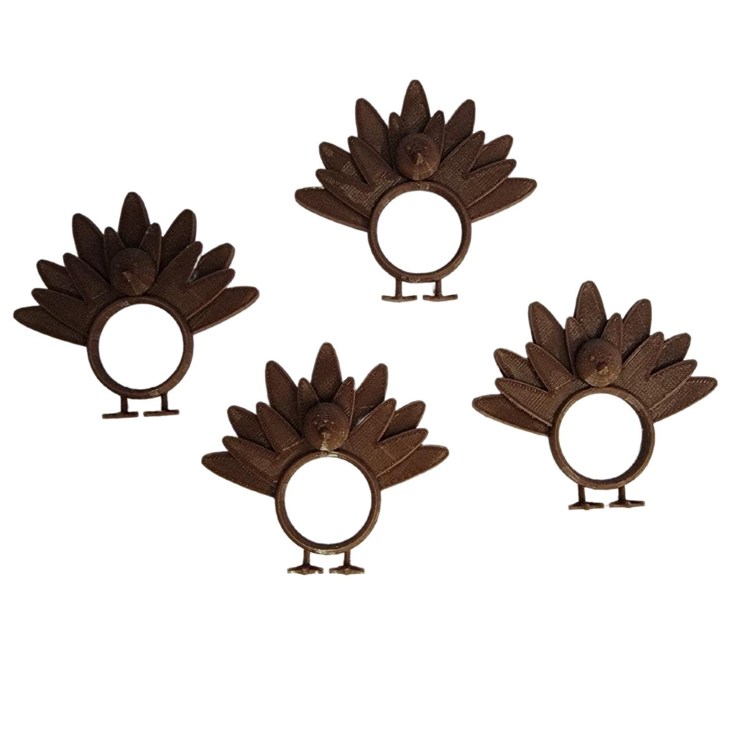 Turkey Napkin Rings Set of 4 Thanksgiving Holiday Table Decor Made in USA PR128-4 (Brown)