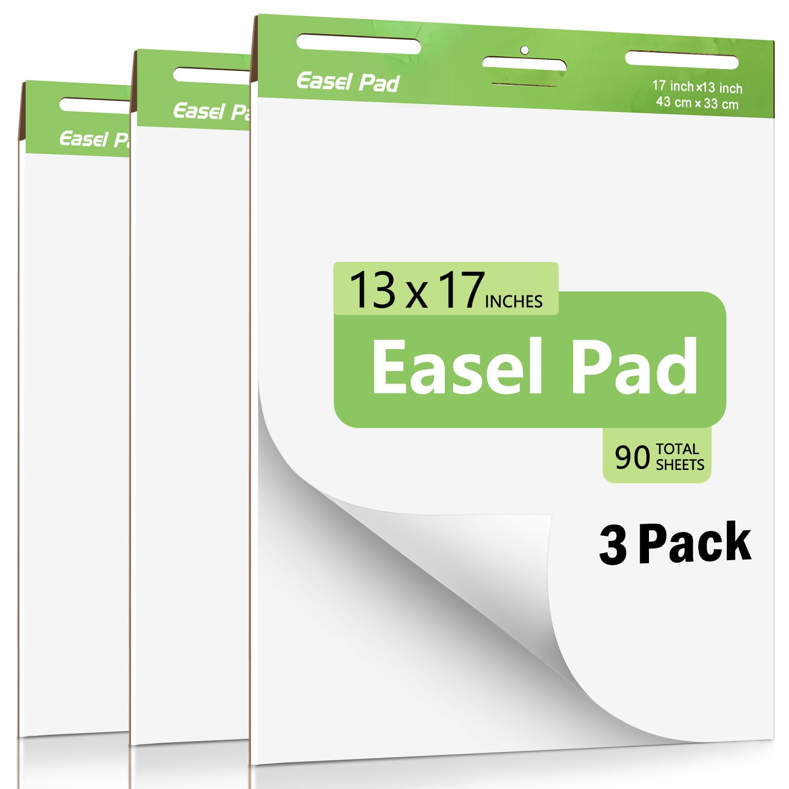Sticky Easel Pad, Anchor Chart Paper, Sticky Easel Pads measure 13 x 17 inches, Featuring Self-stick Chart Paper Designed with Exceptional Adhesion Perfect for Teachers 30 Sheet/Pad, 3 Pads (White๏ผ