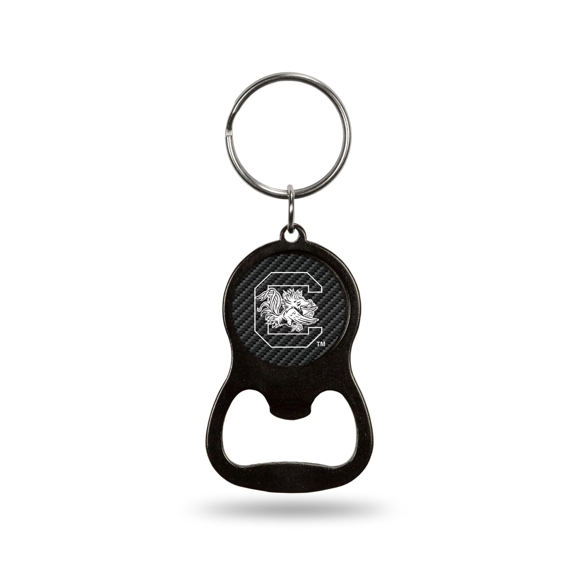 Rico Industries NCAA South Carolina Gamecocks Carbon Fiber Metal Keychain - Beverage Bottle Opener With Key Ring - Pocket Size